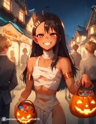 ai_generated bandage black_hair halloween hayase_nagatoro mummy_costume please_don't_bully_me,_nagatoro smirk sultralis sultralis870 tan_body