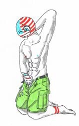 accidental_cumshot cargo_shorts countryhumans cum_stain cumming kneeling male_only masturbating shirtless solo_male united_states_of_america_(countryhumans)