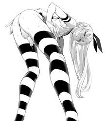 anus ass bent_over cheeky crossdressing elbow_gloves femboy girly kantai_collection long_hair male mario_(artist) monochrome penis petite rule_63 shimakaze-kun shimakaze_(kantai_collection) solo striped striped_legwear testicles thighhighs trap