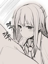 fellatio female idolmaster idolmaster_cinderella_girls long_hair monochrome nogi_yasuhito oral penis shibuya_rin sketch uncensored