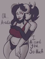 2girls alien alien_humanoid aradia_megido arm_socks arm_warmers armwear belly belly_button clothed clothed_female dialogue fangs female female_focus female_only homestuck homestuck_troll horn horns humanoid humanoid_alien kanaya_maryam licking licking_ear long_hair long_hair_female ohitskampan panties partially_clothed partially_clothed_female tank_top text troll vampire yuri