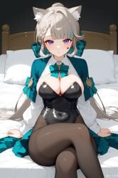 absurd_res ai_generated bed crossed_legs genshin_impact legs legs_crossed lynette_(genshin_impact) medium_breasts ministro sitting