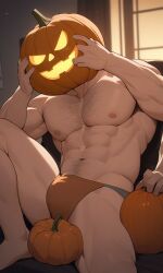 1boy ai_generated bulge chest_hair halloween large_pectorals male_focus male_only muscular muscular_male pectoral thighs