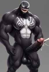 alien_humanoid big_balls big_cock big_mouth big_penis big_tongue black black_and_white black_body black_penis cock cum cumshot grey_background male masculine masturbate masturbating masturbation muscles muscular muscular_arms muscular_male naked no_hair no_humans no_panties no_underwear nude nude_male nudity open_mouth teeth teeth_showing teeth_visible venom venom_(marvel) white_eyes