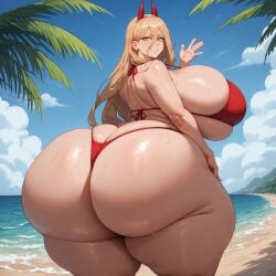 1girls ai_generated ass bbw beach big_ass big_breasts bikini blonde_hair breasts chainsaw_man clothing dumptruck_ass female female_only giant_ass giant_breasts huge_ass huge_breasts large_ass large_breasts light-skinned_female light_skin long_hair looking_at_viewer looking_back lovermam massive_ass massive_breasts massive_thighs power_(chainsaw_man) thick thick_ass thick_legs thick_thighs wide_hips