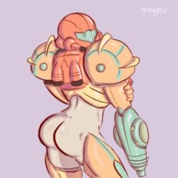 arm_cannon armor armored_samus ass back bottomless female female_protagonist helmet helmet_with_visor jetpack metroid mizaru nintendo power_suit samus_aran varia_suit varia_suit_helmet