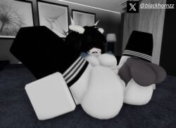 1boy 1girls 3d big_breasts big_penis black_hair blackhornzz blindfold blush disembodied_penis horns moaning nipples open_mouth pussy roblox robloxian sex spread_legs sweat tagme thighhighs twitter_username vaginal_penetration