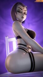 3d 3d_(artwork) ass big_ass big_boobs big_breasts big_butt breasts clothed clothed_female dc dc_comics female female_focus female_only gray_skin gray_skinned_female grey_skin grey_skinned_female heroine judging looking_back purple_hair rachel_roth raven_(dc) short_hair side_ponytail smitty34 solo solo_female solo_focus superheroine teen_titans