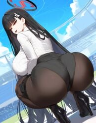 1girls ai_generated ass ass_focus big_breasts black_hair blue_archive breasts female female_focus female_only high_heels huge_ass huge_breasts large_breasts long_hair red_eyes rio_(blue_archive) thick_thighs thighs