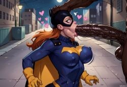 ai_generated barbara_gordon batgirl batman_(series) blowjob dark-skinned_male dc dc_comics fellatio huge_cock hyper_penis interracial oral pale-skinned_female will_of_ai