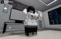 1girls 3d bedroom big_ass big_breasts black_hair blackhornzz female female_abs glasses mostly_nude nipples pose roblox robloxian shoes solo tagme thighhighs twitter_username white_body