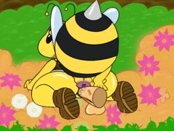 anthro anus arthropod bee black_body boots bzzap! clothing detailed_background disembodied_penis female flower footwear half-closed_eyes insect_wings insects male mario_(series) nintendo paper_mario penis plant stinger straight thunderfap vaginal_penetration video_games wings yellow_body