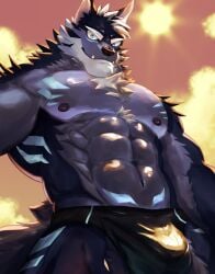 0void_ow 2024 abs anthro biceps black_nose blue_body blue_eyes blue_fur bulge canid canine canis clothed clothing detailed_bulge domestic_dog eyebrows fur grey_body grey_fur hi_res lifewonders male mammal muscular muscular_anthro muscular_male nipples pecs solo sun tindalos_(tas) tokyo_afterschool_summoners underwear underwear_only white_eyebrows zerom_void