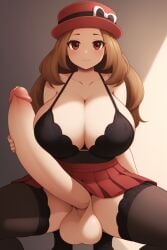 ai_generated futanari huge_breasts large_breasts large_penis long_hair long_penis serena_(pokemon) testicles wide_hips