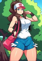 ai_generated brown_hair bulge bulge_through_clothing fit futanari hilda_(pokemon) long_hair tall taller_girl