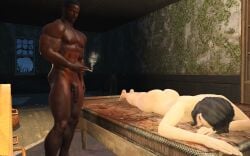 after_sex bed dark-skinned_male nora_(fallout_4) sleeping smoking