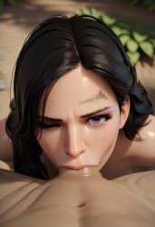 1boy 1girls 3d black_hair blender blender_(artwork) blender_(software) choking choking_on_cock completely_naked_female completely_nude_female deep deep_blowjob deepthroat deepthroat_no_hands female female_focus femsub fucked_senseless fucked_silly grabbing_own_leg hands_behind_back hi_res kuku3d long_hair male/female maledom naked naked_female nude nude_female oral oral_penetration oral_rape oral_sex penis_in_mouth purple_eyes saliva saliva_on_penis sex submission submissive_female sucking sucking_penis superdeepthroat the_witcher_(series) the_witcher_3:_wild_hunt yennefer