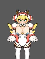 1girls big_breasts blonde_hair blue_nipples blush breasts breasts_out cat_ears cinnamon_gaudille green_eyes hentaifan25 light-skinned_female looking_at_viewer looking_up mega_man mega_man_x mega_man_x_dive paws reploid robot robot_girl self_upload smile smirk smug thighs white_day_cinnamon_(x_dive) white_stockings