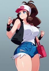 ai_generated brown_hair bulge bulge_through_clothing fit futanari hilda_(pokemon) long_hair