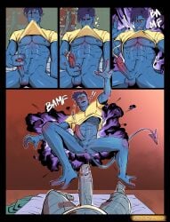 abs balls bara biceps big_penis blue_body blue_skin bosoromantics colossus erection gay kurt_wagner male male_nipples male_only manly marvel marvel_comics muscular_male nightcrawler nipples pecs penis piotr_rasputin x-men