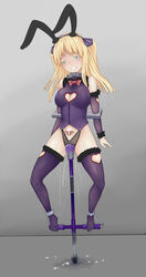 1girls animal_ears blonde_hair blue_eyes bondage breasts bunny_ears bunnygirl bunnysuit cleavage cleavage_cutout collar cuffs female heart heart_cutout highres long_hair one_bar_prison original pogo_stick pussy_juice sex_machine slave solo tattoo thighhighs two_side_up vaginal_penetration yakou_(4507770)