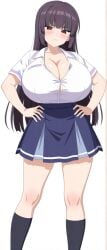 ai_generated annoyed annoyed_expression big_breasts long_hair please_don't_bully_me,_nagatoro president_(nagatoro) purple_hair red_eyes sana_sunomiya school_uniform schoolgirl