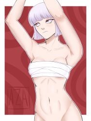 1female 1girls aza19 bandage female green_eyes jujutsu_kaisen light-skinned_female light_skin nsfw small_breasts solo uraume white_hair