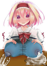 alice_margatroid breasts clothing erect_nipples huge_breasts kanchikinps lactation lactation_through_clothes touhou