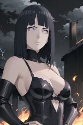 ai_generated black_hair dominant dominant_female hands_on_hips hyuuga_hinata lingerie medium_breasts