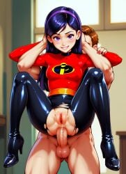 ai_generated anal anus erect_penis huge_cock latex_bodysuit pussy pussy_lips the_incredibles torn_bodysuit violet_parr