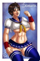 2d athletic athletic_female big_breasts breasts brown_hair busty capcom crop_top female female_focus female_only hourglass_figure makeup pinup pinup_pose rodriguesd-marcelo sakura_kasugano school_uniform schoolgirl short_hair skimpy skimpy_clothes street_fighter tagme tomboy underboob wide_hips