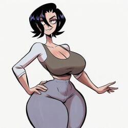 ai_generated big_breasts civitai curvy desrozza female_only perrin_(pokemon) thick_thighs valbun_style voluptuous_female white_background wide_hips