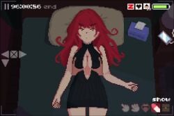 bedroom boobjob breast_grab breasts breasts_out cum cum_on_breasts explicit female no_bra no_panties on_bed pixel_art rec_(game) red_hair tagme titjob video virgin_killer_sweater yuna_(rec)