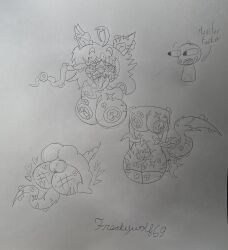 anthro artist_signature ass breasts cuts cuts_on_arms cuts_on_chest cuts_on_thighs female furry_female gore horror human_on_anthro large_ass large_breasts large_thighs milizanya oc traditional_media_(artwork)