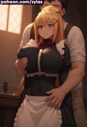 ai_generated darkness_(konosuba) groping_breasts huge_ass huge_breasts kono_subarashii_sekai_ni_shukufuku_wo! konosuba maid ryuuziken01