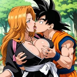 ai_generated bleach breasts cheating_husband dragon_ball dragon_ball_super dragon_ball_z goku grabbing grabbing_from_behind groping_breasts horny huge_breasts matsumoto_rangiku netorare ntr outside rangiku seductive sexy son_goku tongue_kiss unfaithful