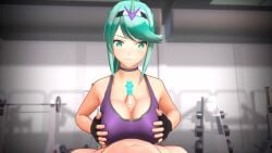 1boy animated blobcg choker clothed_female_nude_male cum cum_between_breasts cum_on_breasts erect_penis female gloves gym_background gym_clothes hands_free_paizuri longer_than_30_seconds longer_than_one_minute nintendo paizuri paizuri_under_clothes penis penis_between_breasts pneuma_(xenoblade) pov shorter_than_two_minutes sound squeezing_breasts_together tagme teal_eyes teal_hair titfuck_under_clothes titjob uncensored_penis unseen_male_face video weights workout_clothes xenoblade_(series) xenoblade_chronicles_2