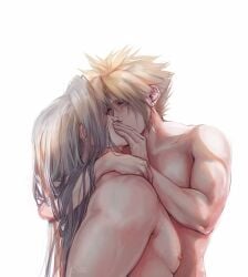 2boys blonde_hair cloud_strife final_fantasy final_fantasy_vii gay kissing sephiroth white_skin