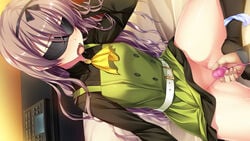 amakura blindfold brown_hair game_cg long_hair male_hand mutsuki_misora root_nuko umisora_no_fragments vibrator