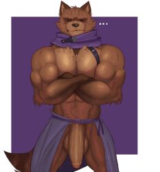 2025 abs anthro balls barazoku biceps big_balls big_muscles big_penis bodily_fluids border canid canine closed_eyes clothed clothing crossed_arms deltoids dripping ellipsis epic_games flaccid fleshformomo foreskin fortnite front_view frown fur genitals glans hajime_(fortnite) hi_res huge_balls huge_cock huge_muscles humanoid_genitalia humanoid_penis kerchief long_penis male mammal muscular muscular_anthro muscular_male navel neckerchief neckwear open_bottomwear open_clothing pecs penis pubes purple_background raccoon_dog scar simple_background solo standing straps sweat tanuki thick_arms thick_penis topless topless_anthro topless_male tuft unretracted_foreskin vein white_border