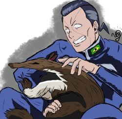 black_hair boy ear jojo's_bizarre_adventure jojo_reference male male_focus male_only okuyasu_nijimura pet petting_head safe safe_for_work tail tamandua