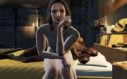 3d after_sex dark-skinned_male fallout_4 nora_(fallout_4) nude sleeping