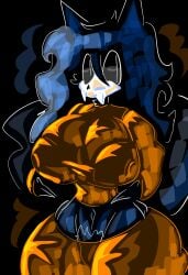 black_fur blackholetree_(artist) jumpsuit large_areolae large_breasts large_hips low_waisted_pants mal0 messy_hair monster_girl nipple_bulge nipples_visible_through_clothing pelvic_line prison_uniform pubes pubic_hair scp-1471 showing_off skull_head tight_clothing tuft wide_hips wolf_girl