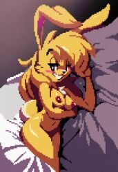 ai_generated bed blush female furry jazz_jackrabbit_(series) lori_jackrabbit pixel_art