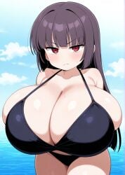 ai_generated annoyed annoyed_expression beach big_breasts bikini long_hair please_don't_bully_me,_nagatoro president_(nagatoro) purple_hair red_eyes sana_sunomiya