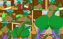 absurd_res anthro anus ass bar bodily_fluids breasts broken clothing dragon female growth hi_res hyper invalid_tag macro macro_female mythological_creature mythological_scalie mythology overweight pirate reptilia rip scalie solo stages tavern tears whitedragon1204