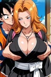 ai_generated bleach breasts cheating_husband dragon_ball dragon_ball_super dragon_ball_z goku grabbing grabbing_from_behind groping_breasts horny huge_breasts matsumoto_rangiku netorare ntr outside rangiku seductive sexy son_goku unfaithful