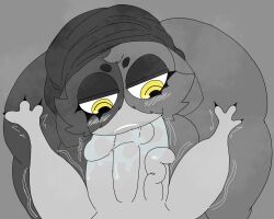 1boy 1girls action_lines blowjob blowjob_face blush epic_games eyeshadow fan_character female fortnite grayscale headwear huge_ass huge_cock huge_thighs kit_(fortnite) male meow_skulls meow_skulls_(fortnite) paws penis shortstack sl33py_demon sloppy sloppy_blowjob steaming_body steamy_breath