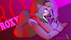 animatronic animatronic_female animatronic_girl ass ass_focus breasts fnaf foxy_(fnaf) green_hair grey_body long_tongue open_mouth red_panties sharp_teeth wolf wolf_girl