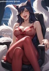 ahe_gao ahegao_face ahri ai_generated big_ass big_breasts breasts gamer_chair gamer_girl league_of_legends league_of_legends:_wild_rift lingerie riot_games saliva salivating tyrvax